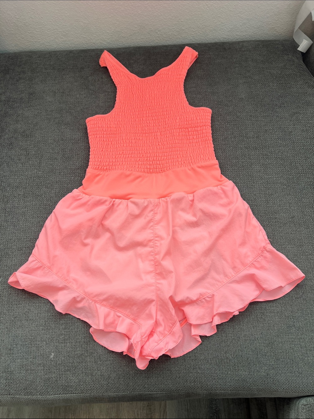 FP Movement by Free People Neon Coral Smocked Romper